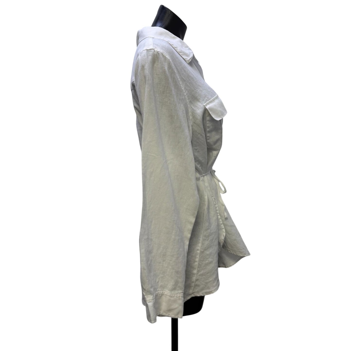 Soft Surroundings Linen Tunic Blouse White Belted Long Sleeve L