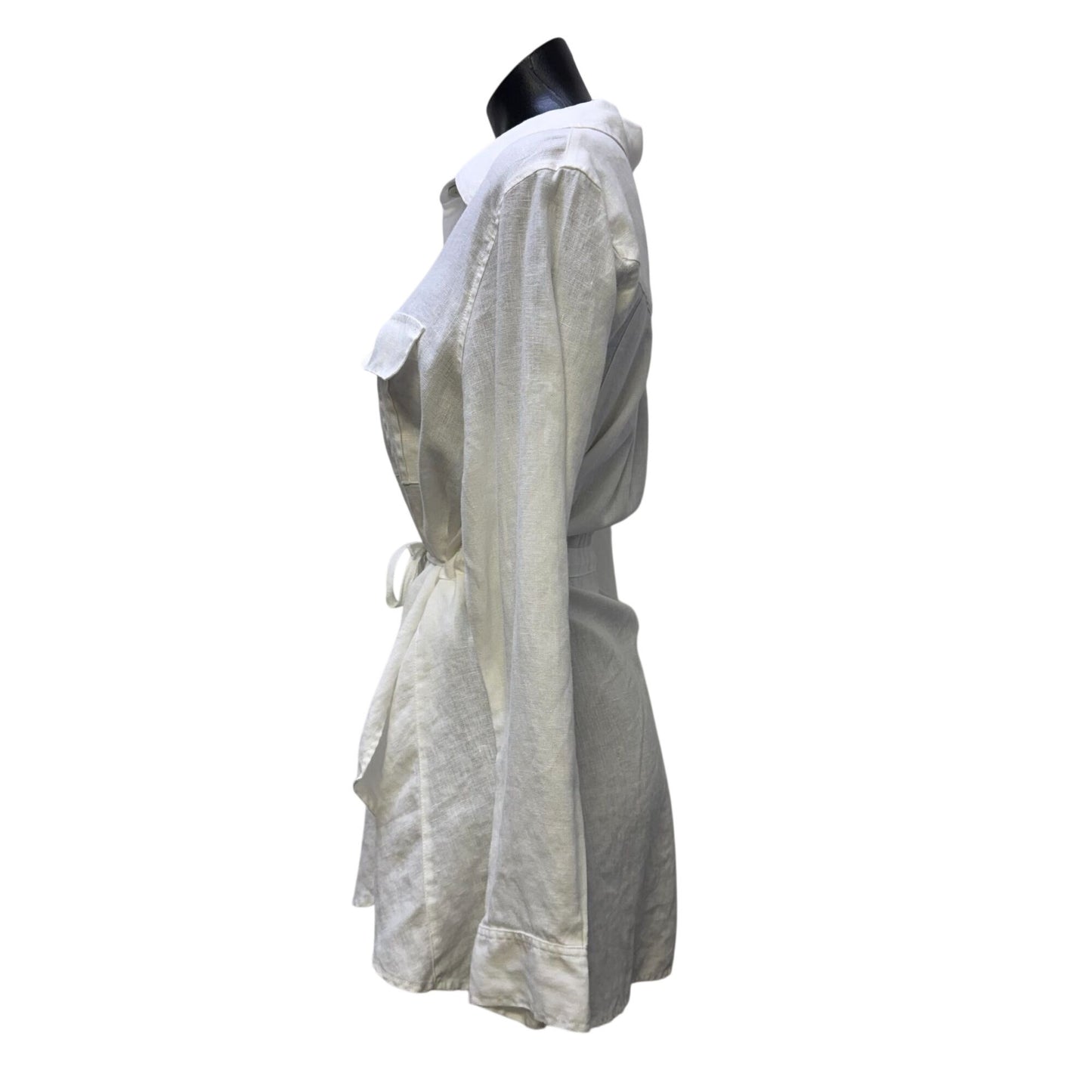 Soft Surroundings Linen Tunic Blouse White Belted Long Sleeve L