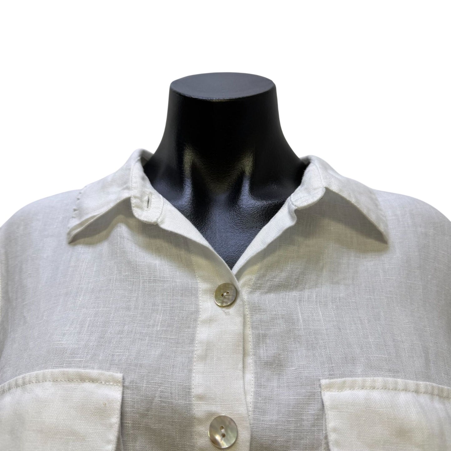 Soft Surroundings Linen Tunic Blouse White Belted Long Sleeve L