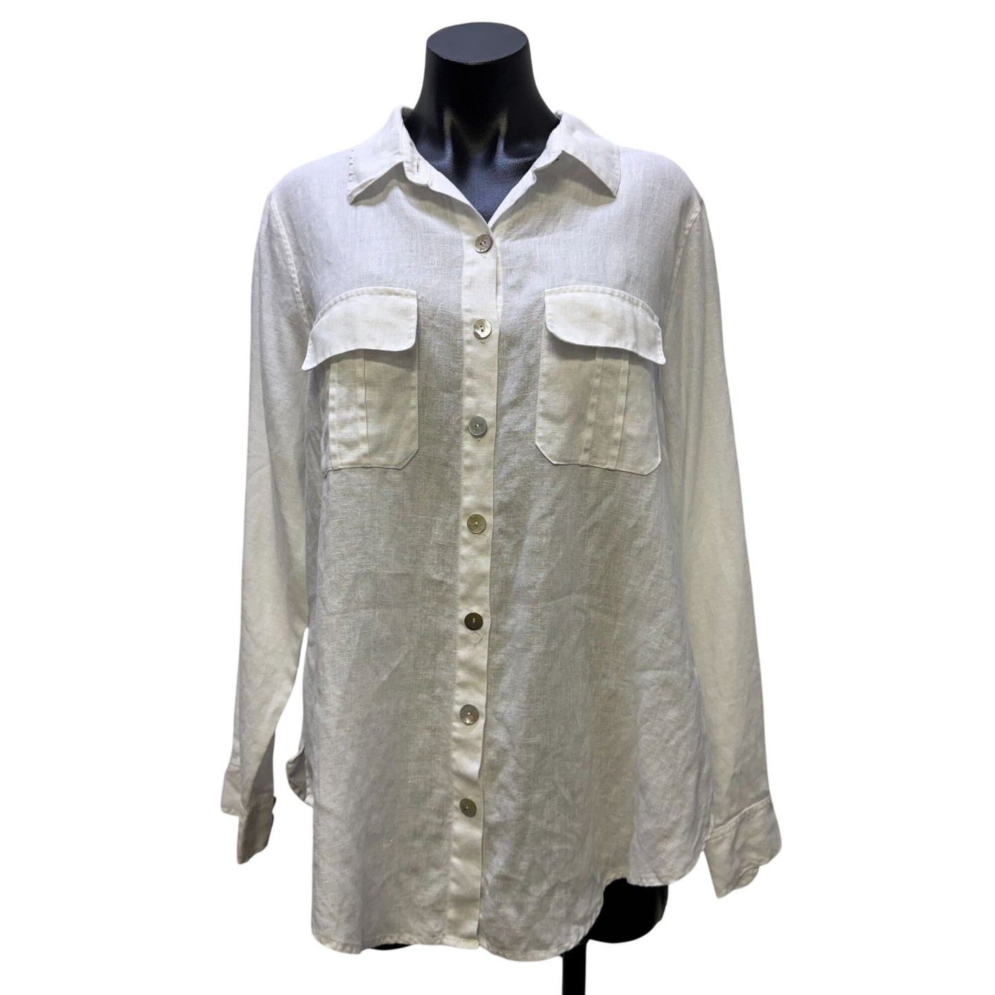 Soft Surroundings Linen Tunic Blouse White Belted Long Sleeve L