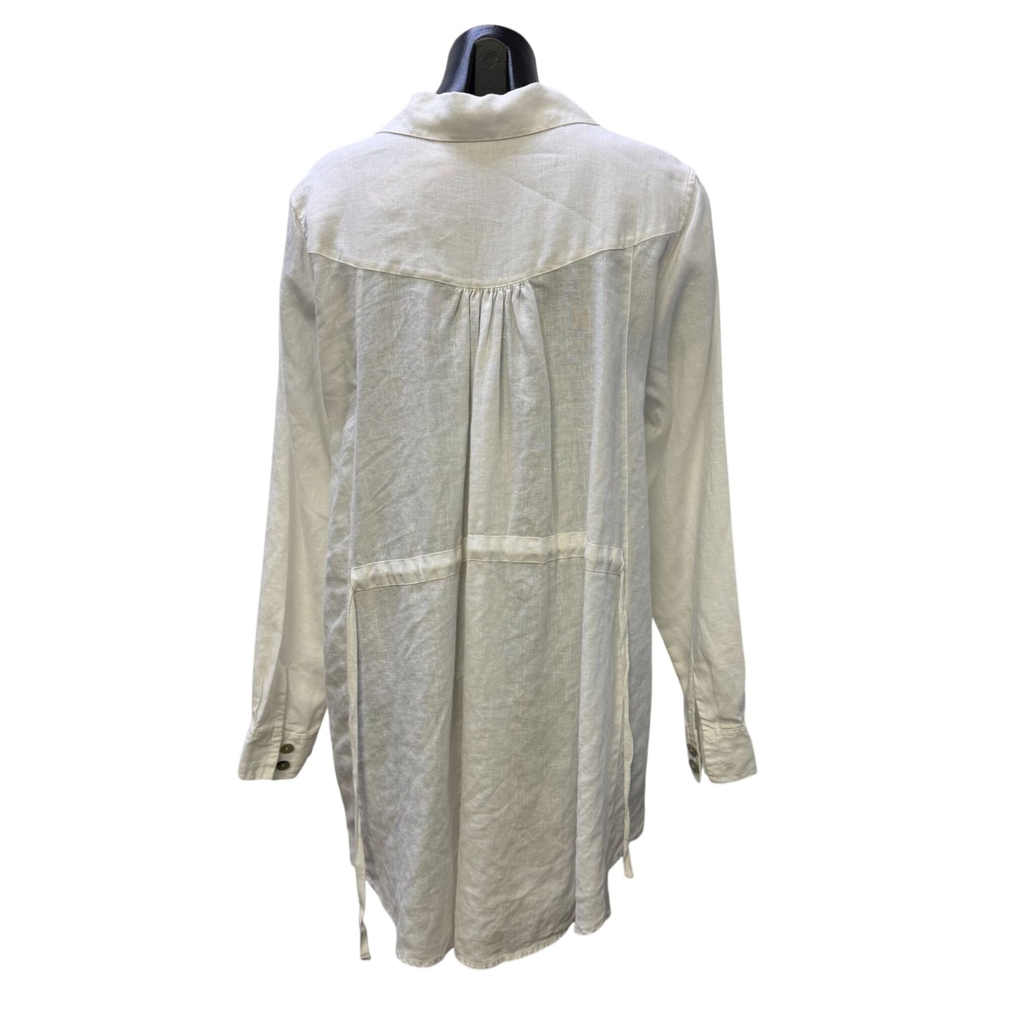 Soft Surroundings Linen Tunic Blouse White Belted Long Sleeve L