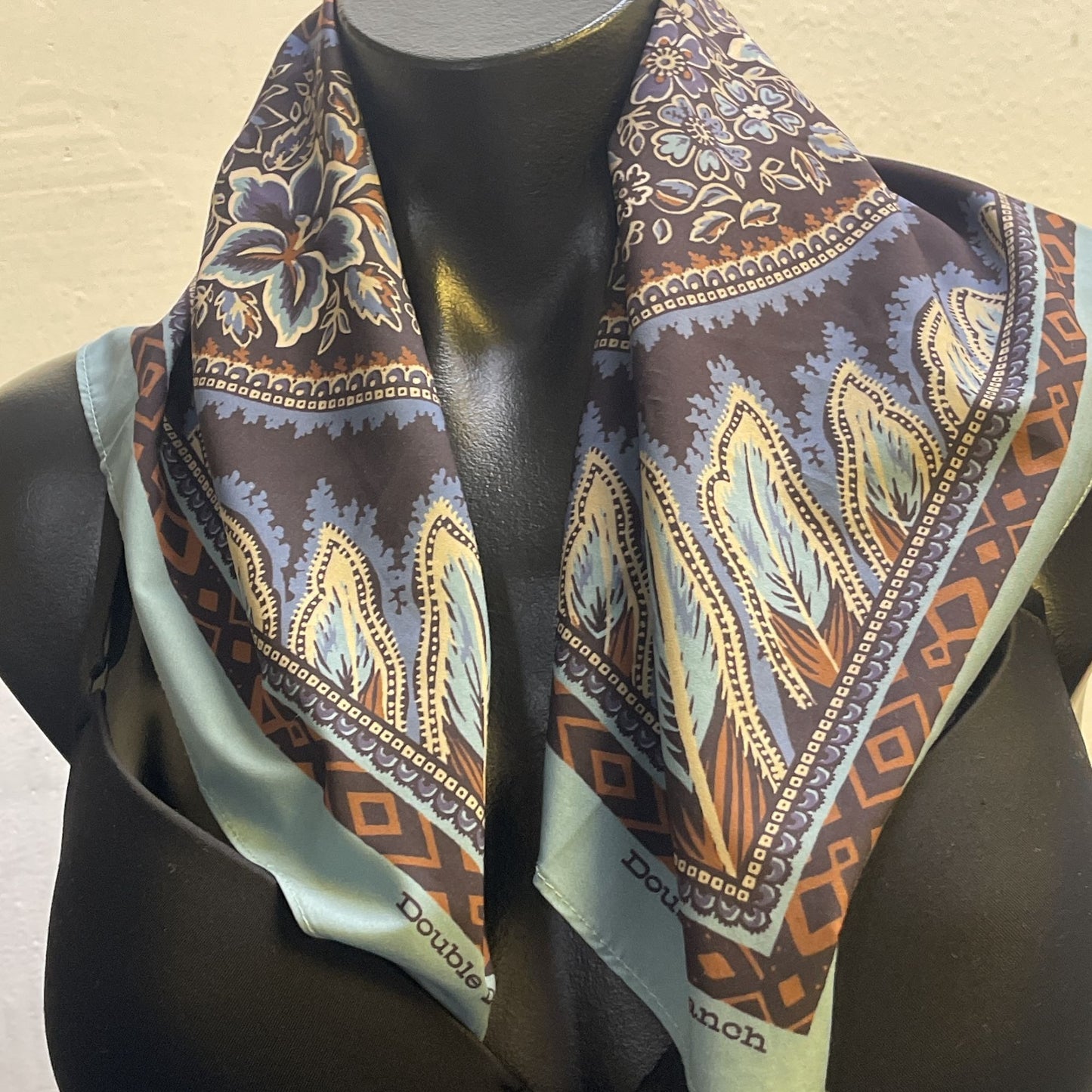 Double D Ranch Womens Square Paisley Print Scarf In Blue Brown