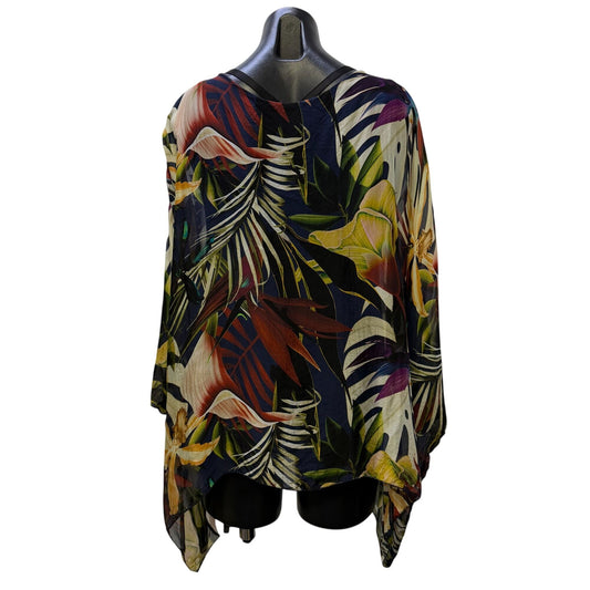 Tempo Paris Silk Blend Floral Print Blouse Navy Multi M/L