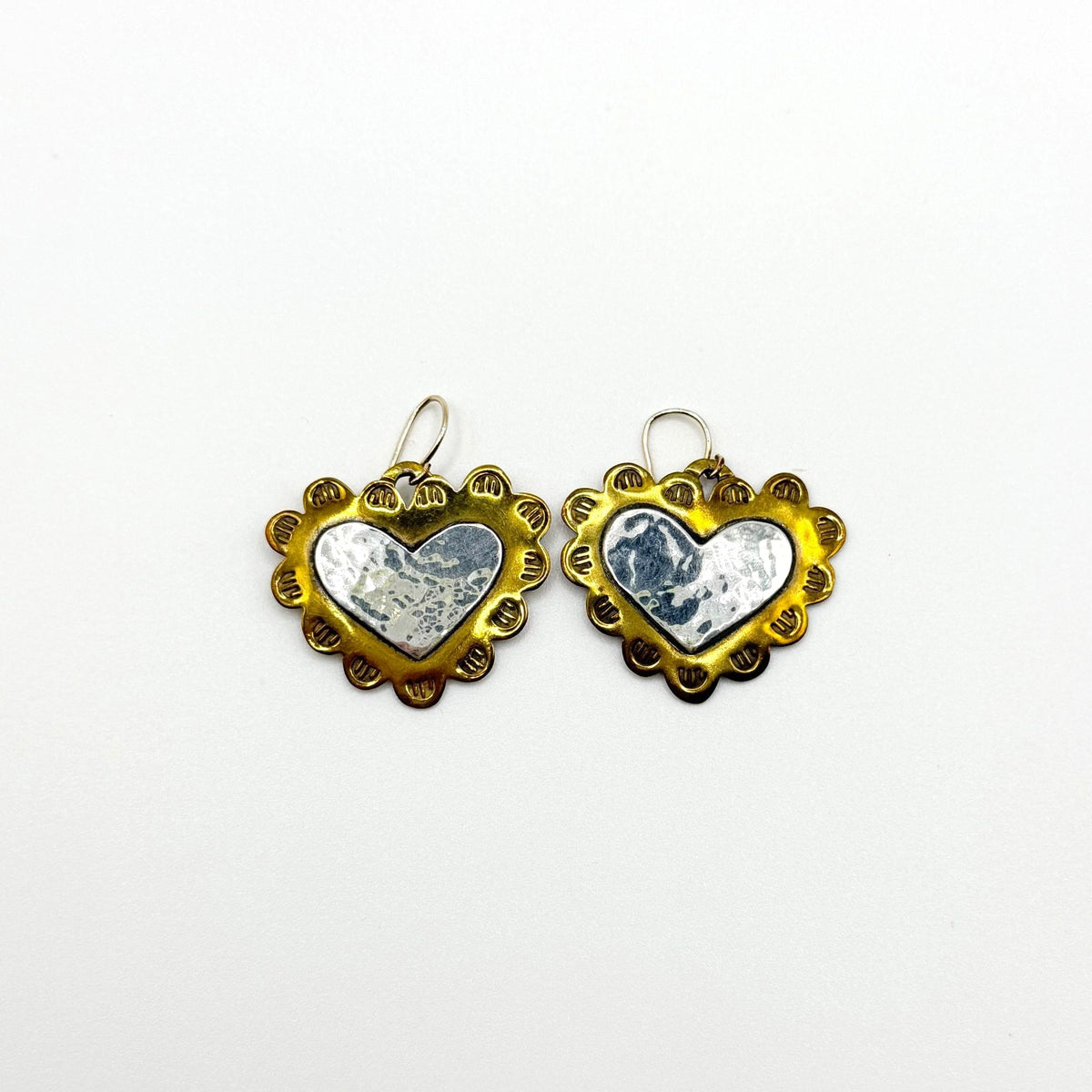 Jeep Collins Vintage Brass & Sterling Silver Heart Earrings