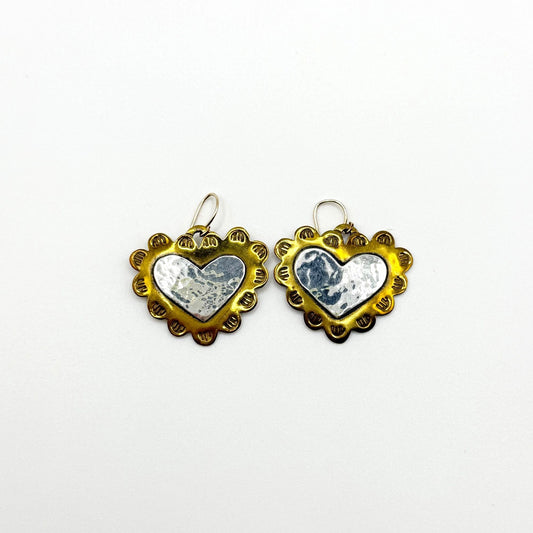 Jeep Collins Vintage Brass & Sterling Silver Heart Earrings