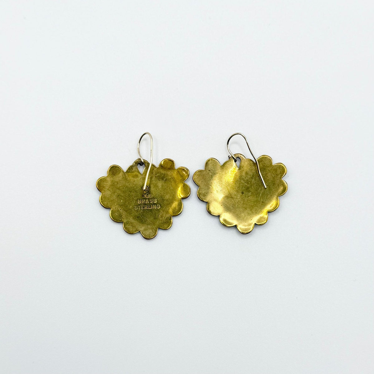 Jeep Collins Vintage Brass & Sterling Silver Heart Earrings