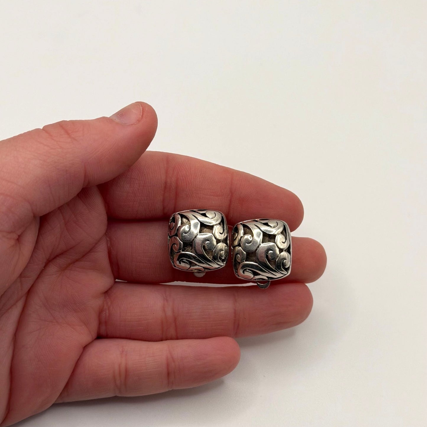 925 Sterling Silver Clip-On Earrings With Intricate Swirl Design