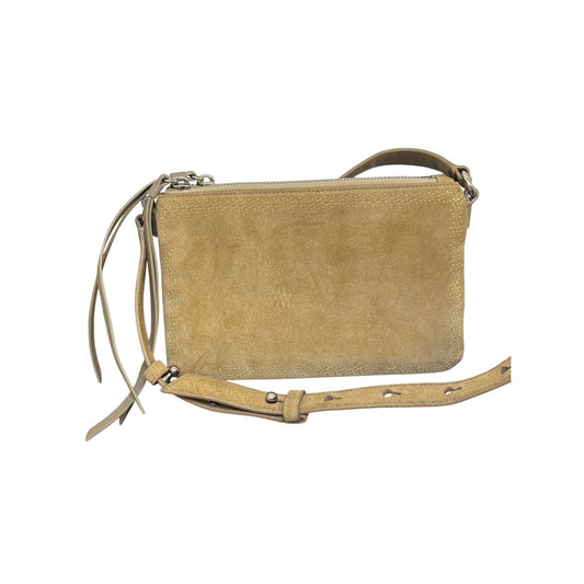 Allsaints Tan Suede Crossbody Bag With Adjustable Strap & Dual Compartments