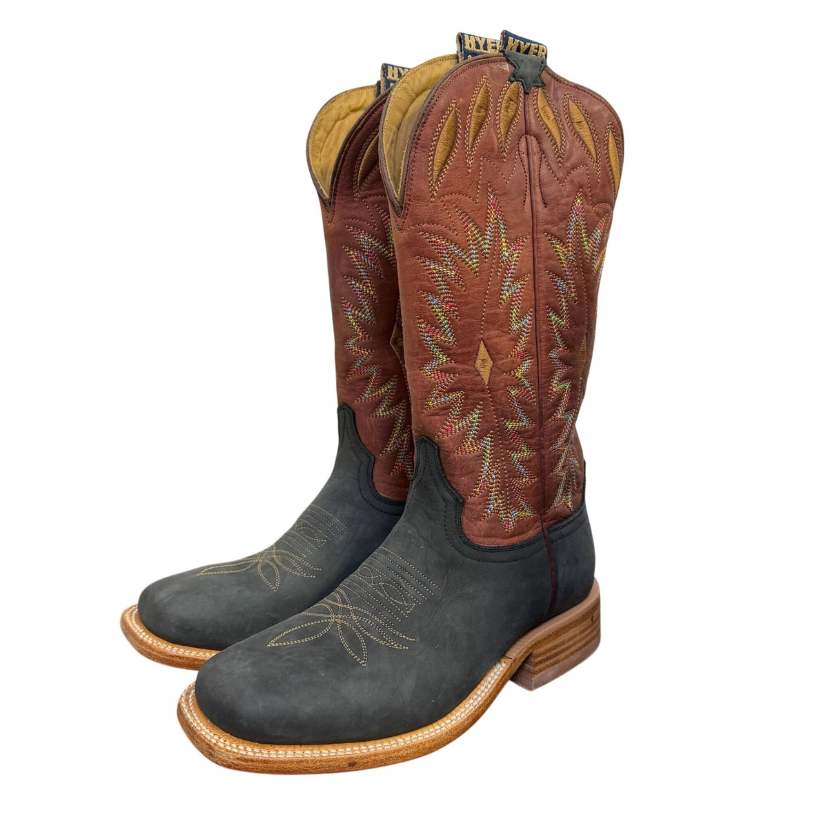 Hyer Cherryvale Black Mule Cowhide Western Boots 7.5
