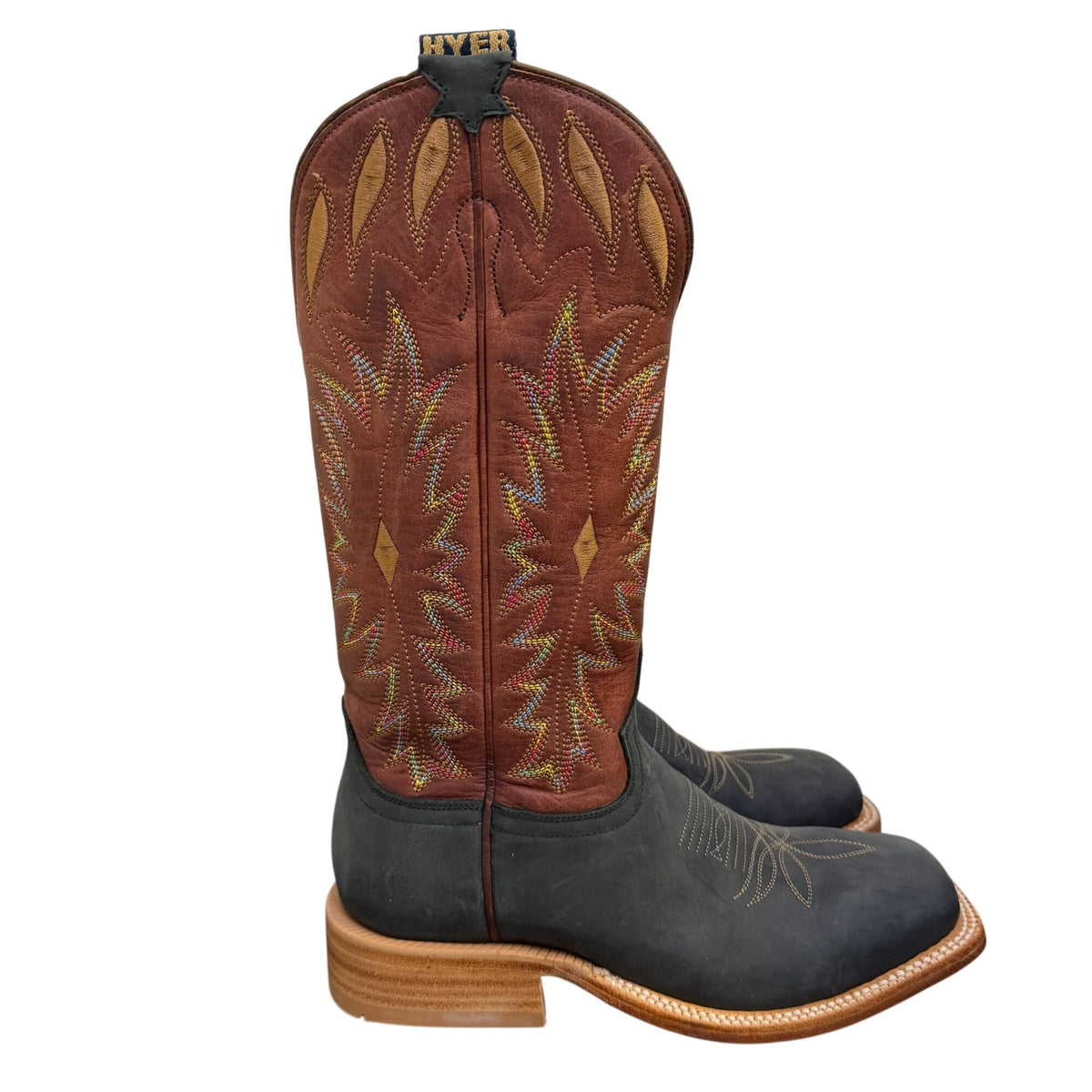 Hyer Cherryvale Black Mule Cowhide Western Boots 7.5