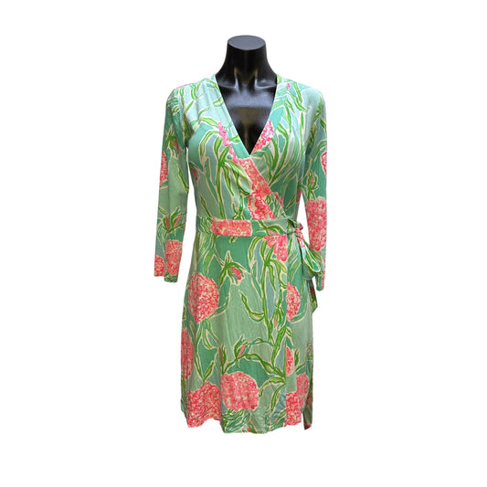 NWT Lilly Pulitzer Green & Pink Floral Wrap Dress Size S