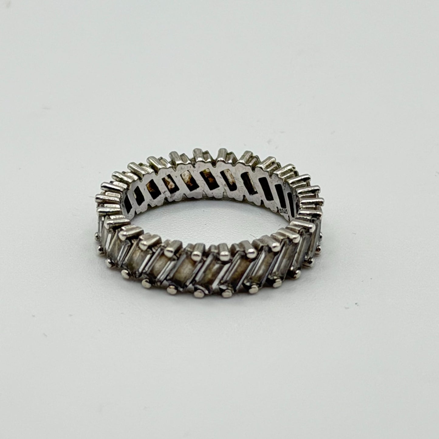 925 Silver Eternity Band With Baguette CZ Stones Size 6
