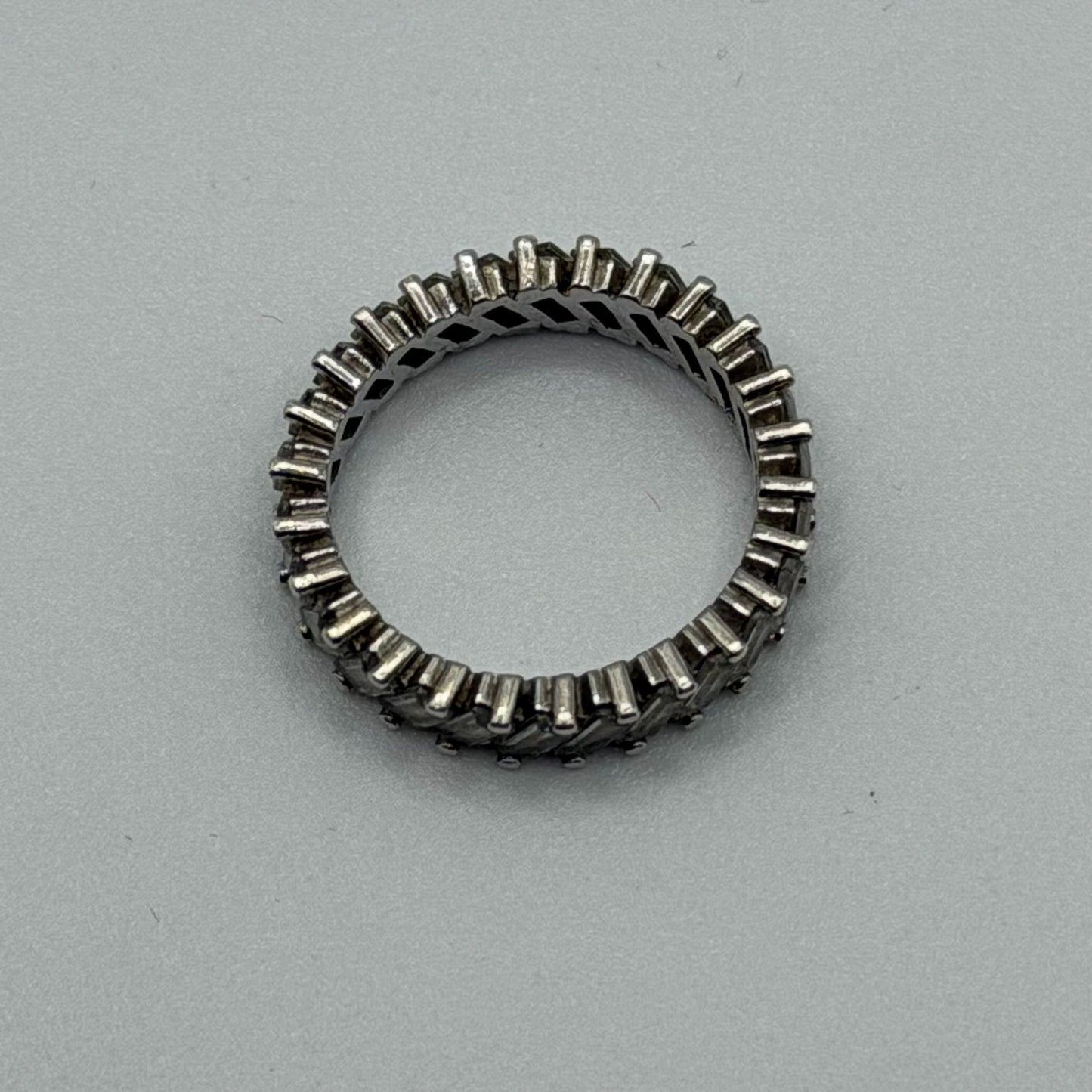 925 Silver Eternity Band With Baguette CZ Stones Size 6