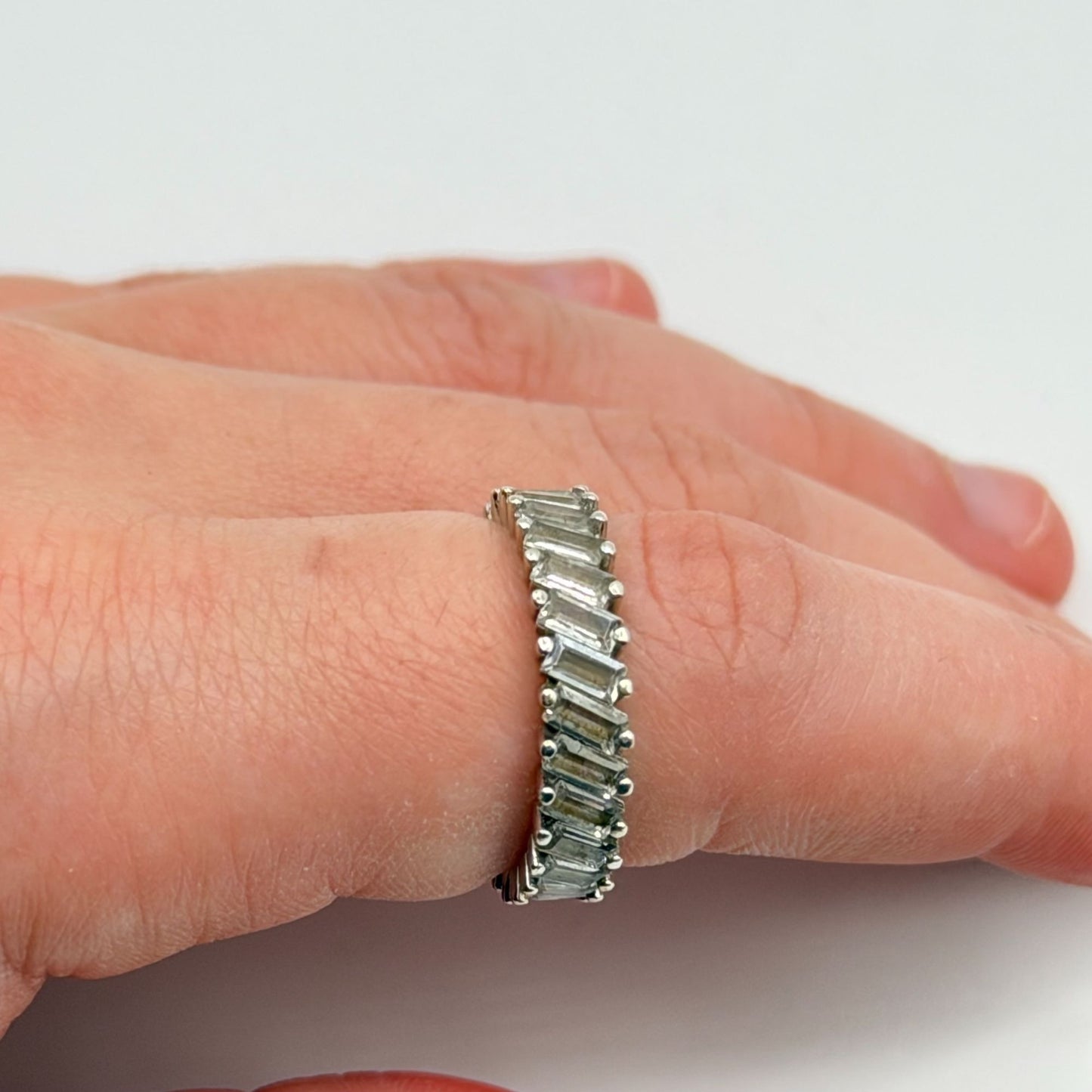 925 Silver Eternity Band With Baguette CZ Stones Size 6