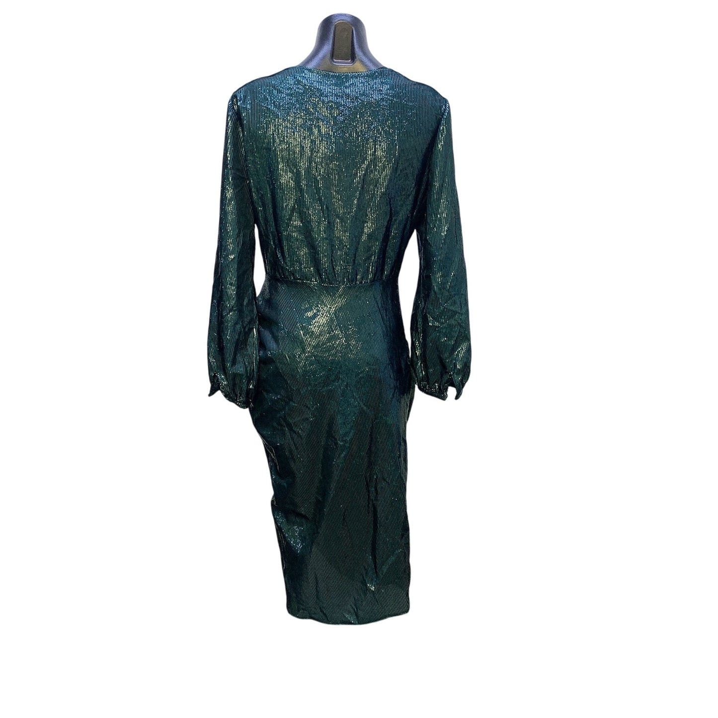 Amanda Uprichard Green Shimmer Long Sleeve Wrap Dress M