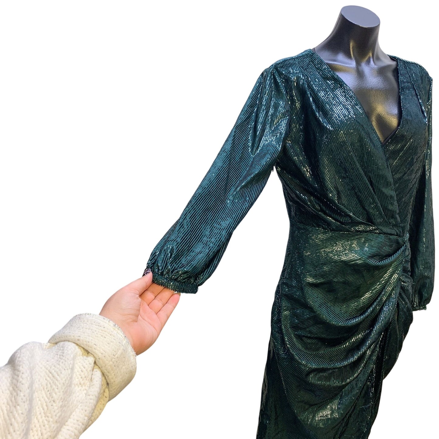 Amanda Uprichard Green Shimmer Long Sleeve Wrap Dress M