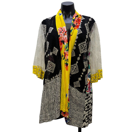 John Mark Open Front Cardigan Kimono Multicolor Floral M