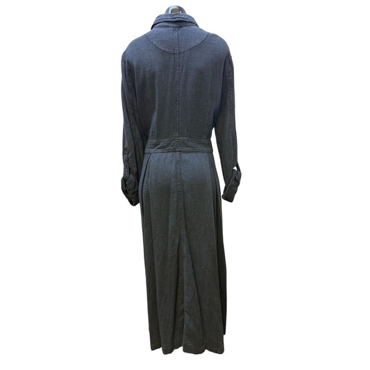 Free People Cotton Button Front Maxi Dress Steel Blue Long Sleeve L