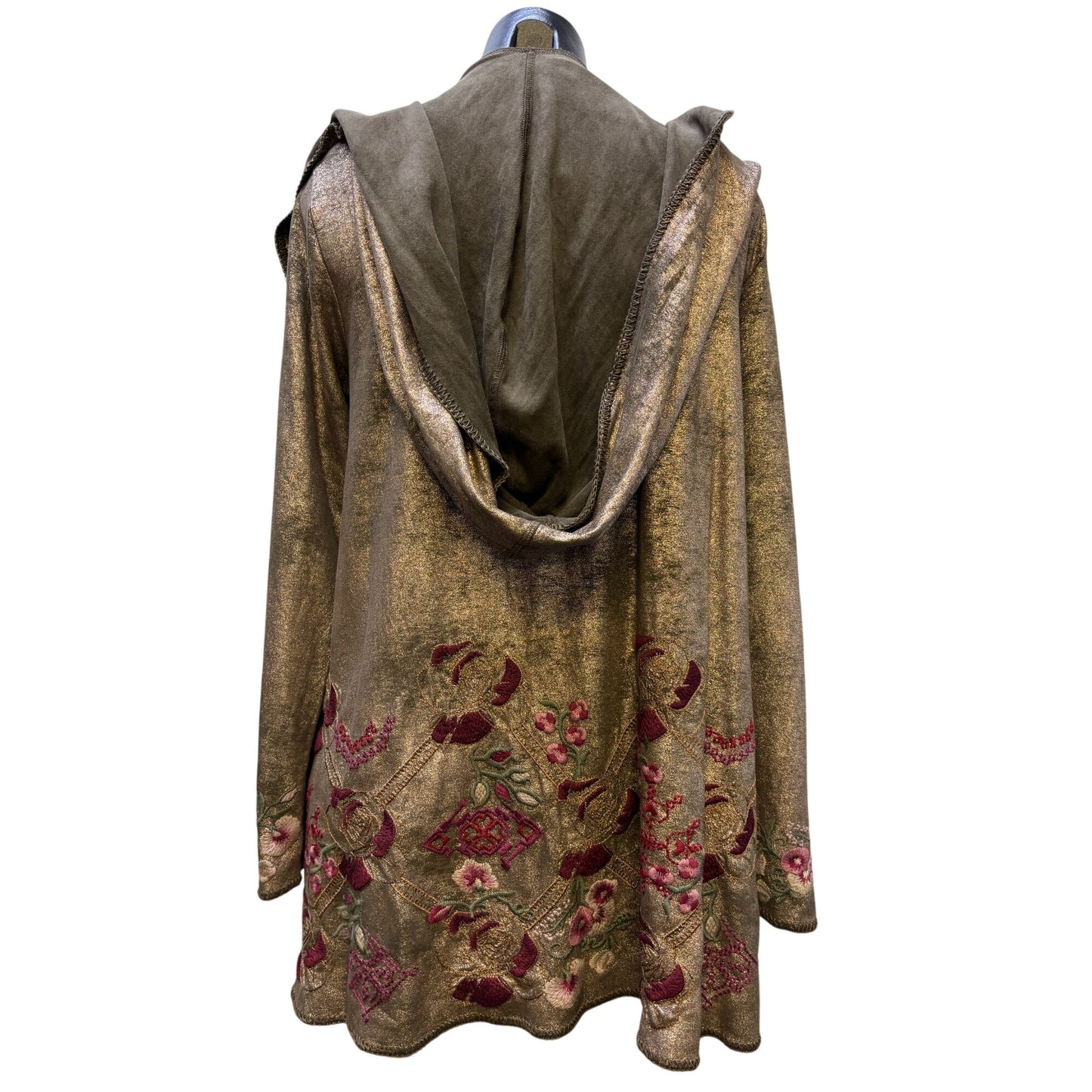 Biya Johnny Was Olive Hooded Embroidered Open-Front Jacket M