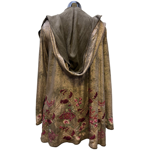 Biya Johnny Was Olive Hooded Embroidered Open-Front Jacket M