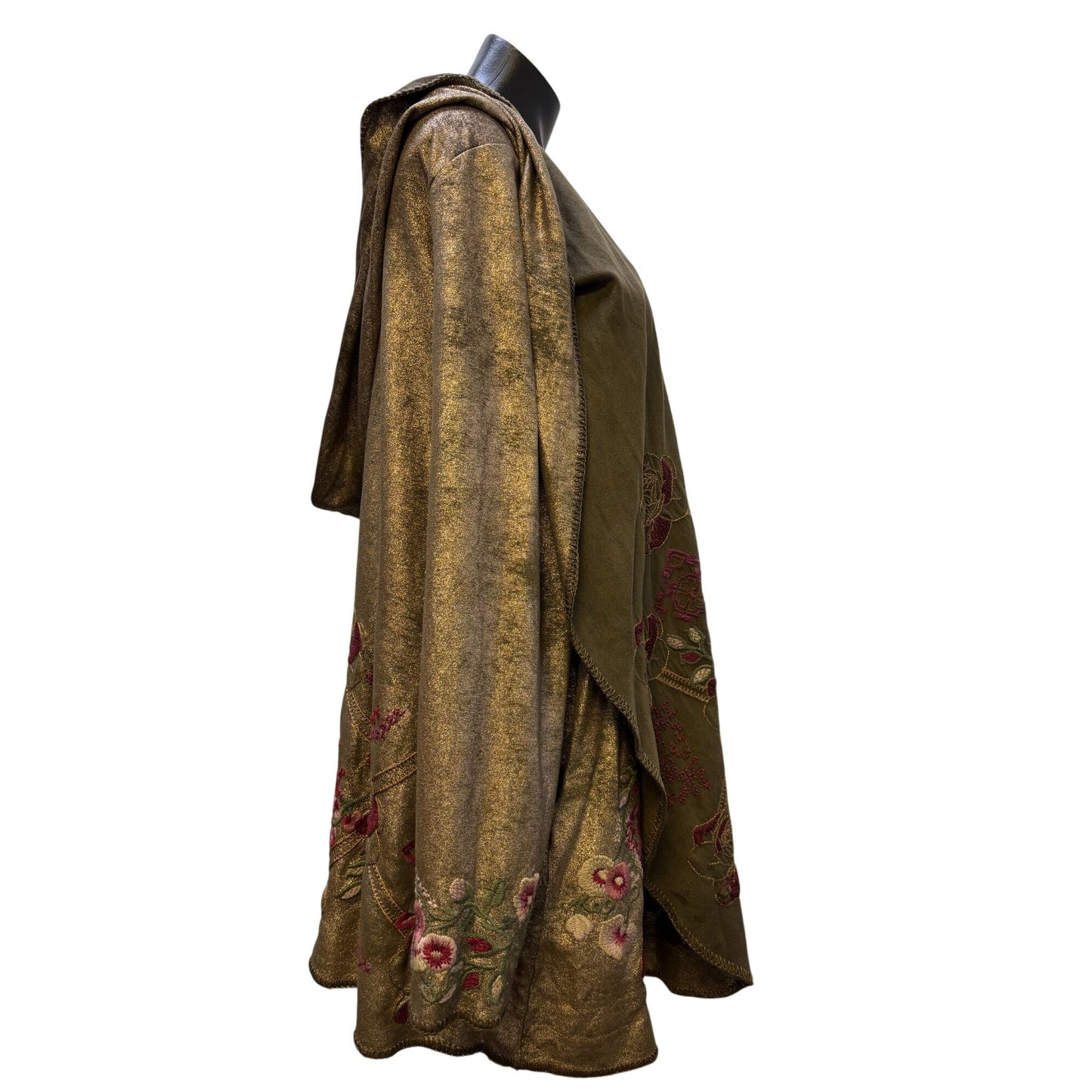 Biya Johnny Was Olive Hooded Embroidered Open-Front Jacket M