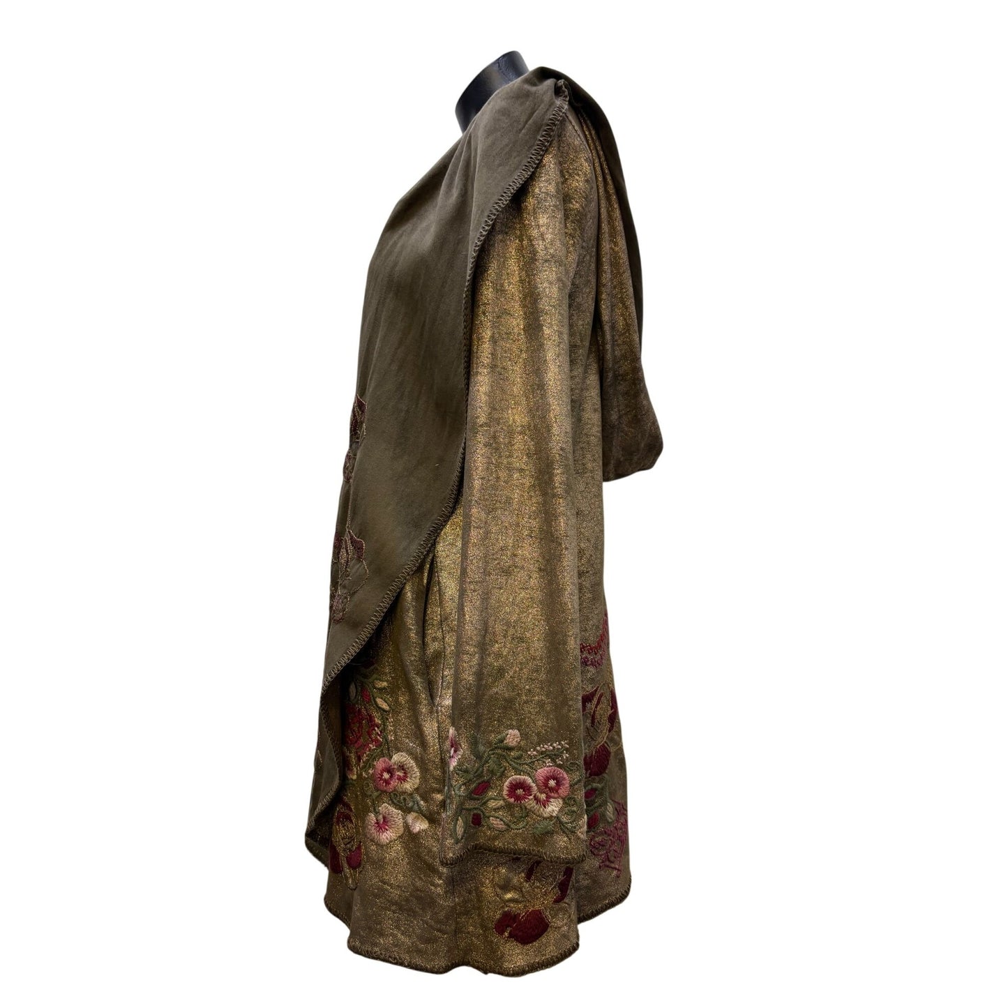 Biya Johnny Was Olive Hooded Embroidered Open-Front Jacket M