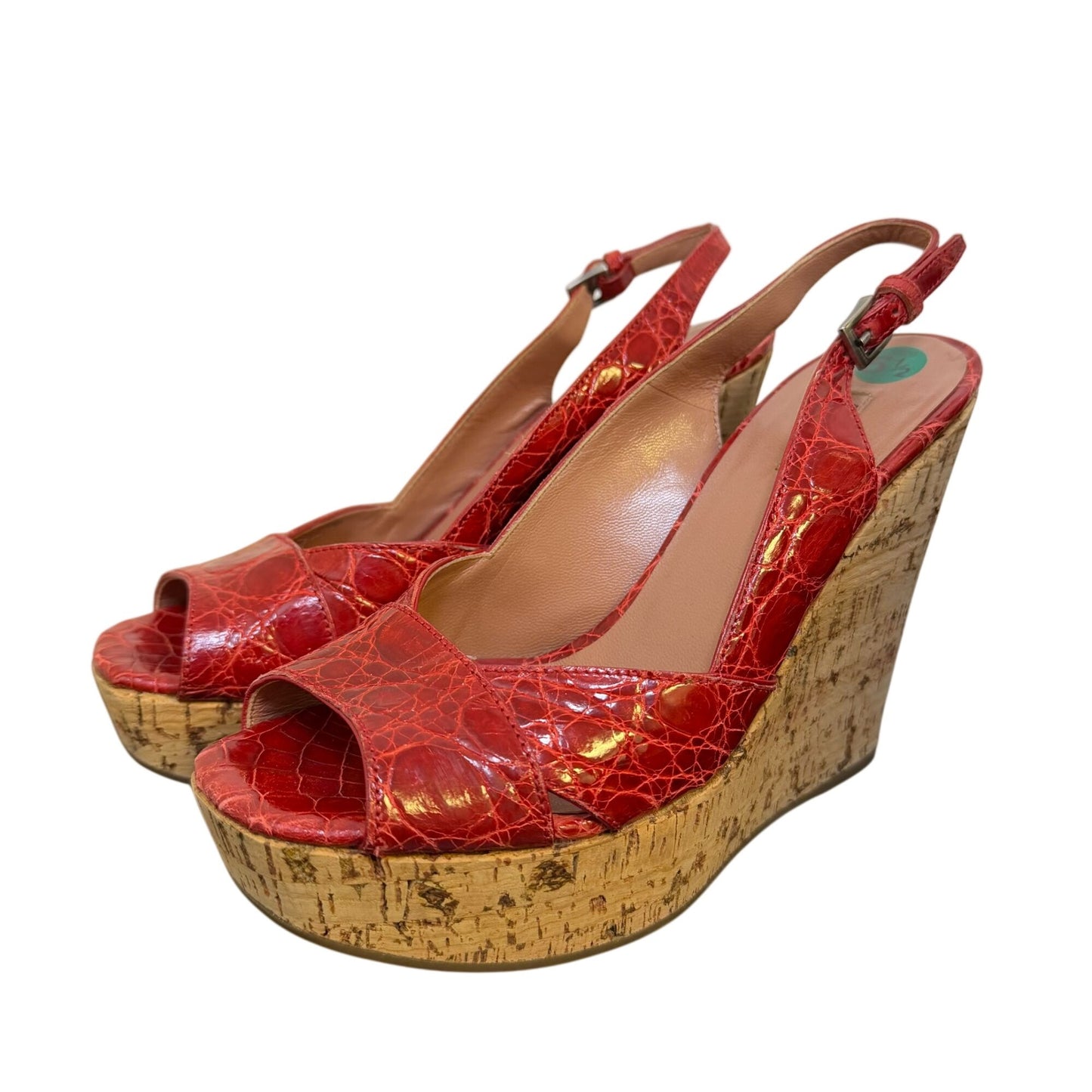 Alaia Paris Red Croc-Embossed Leather Slingback Wedge Sandals Size 36/5.5 Platform Heel