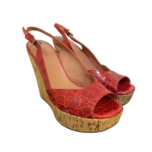 Alaia Paris Red Croc-Embossed Leather Slingback Wedge Sandals Size 36/5.5 Platform Heel