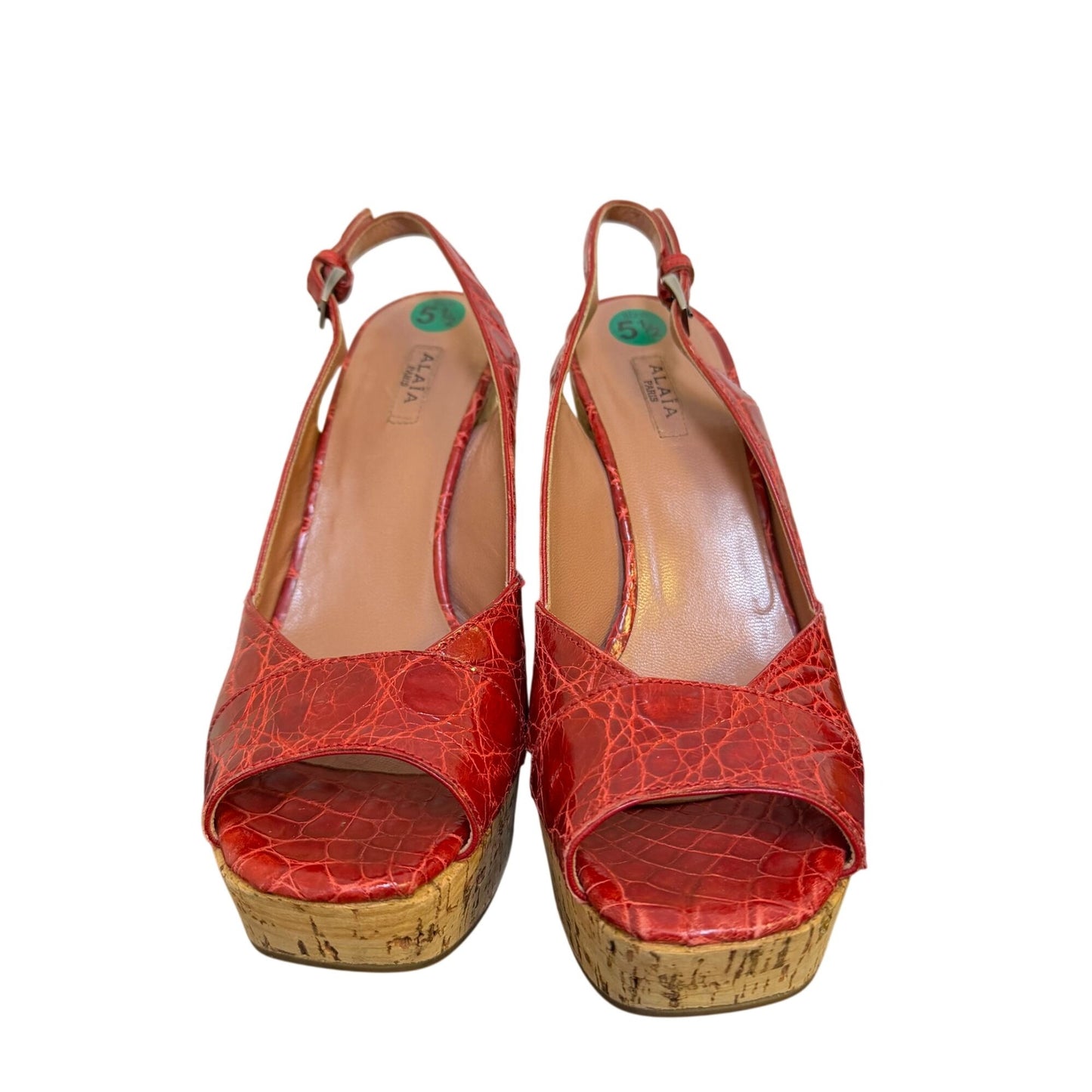 Alaia Paris Red Croc-Embossed Leather Slingback Wedge Sandals Size 36/5.5 Platform Heel