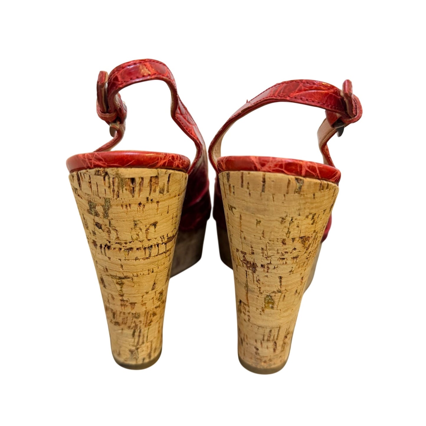 Alaia Paris Red Croc-Embossed Leather Slingback Wedge Sandals Size 36/5.5 Platform Heel