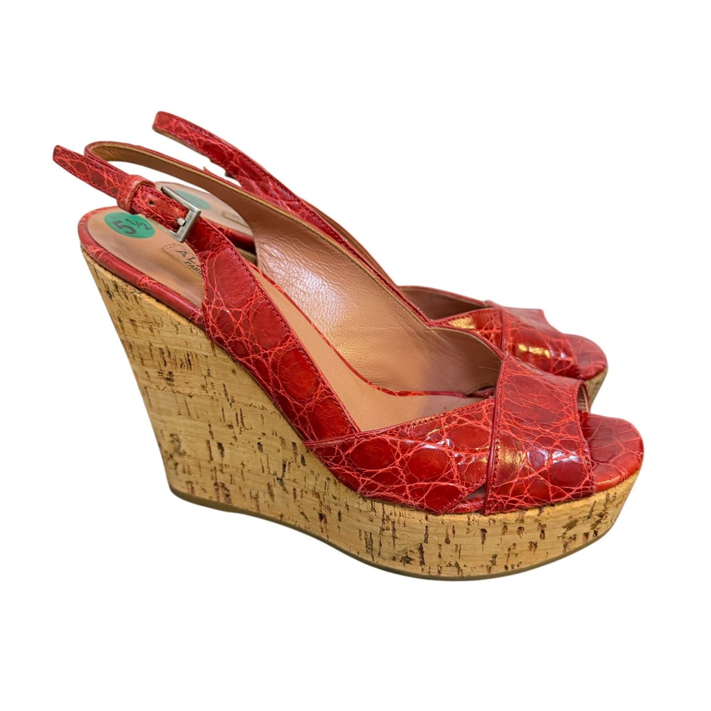 Alaia Paris Red Croc-Embossed Leather Slingback Wedge Sandals Size 36/5.5 Platform Heel