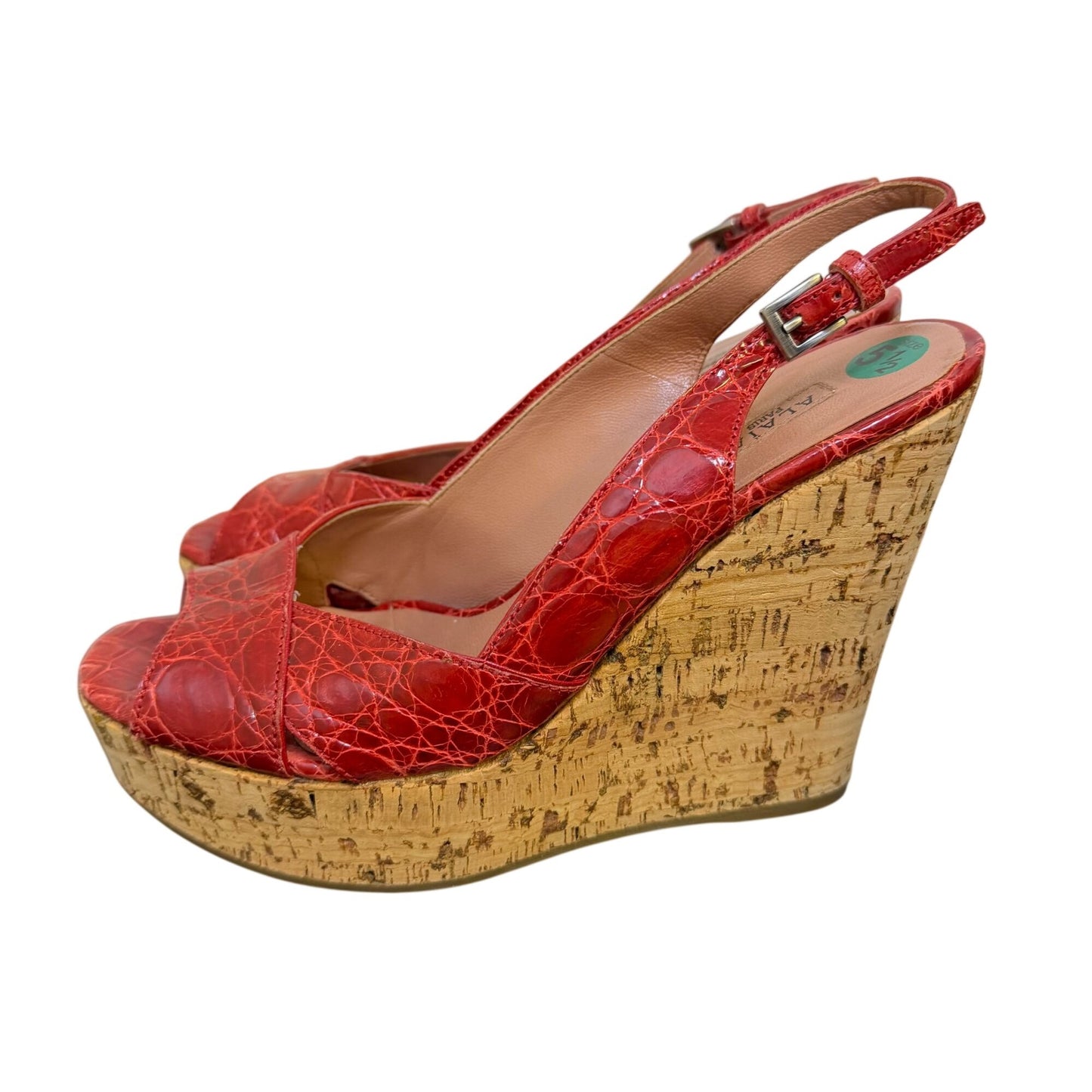 Alaia Paris Red Croc-Embossed Leather Slingback Wedge Sandals Size 36/5.5 Platform Heel