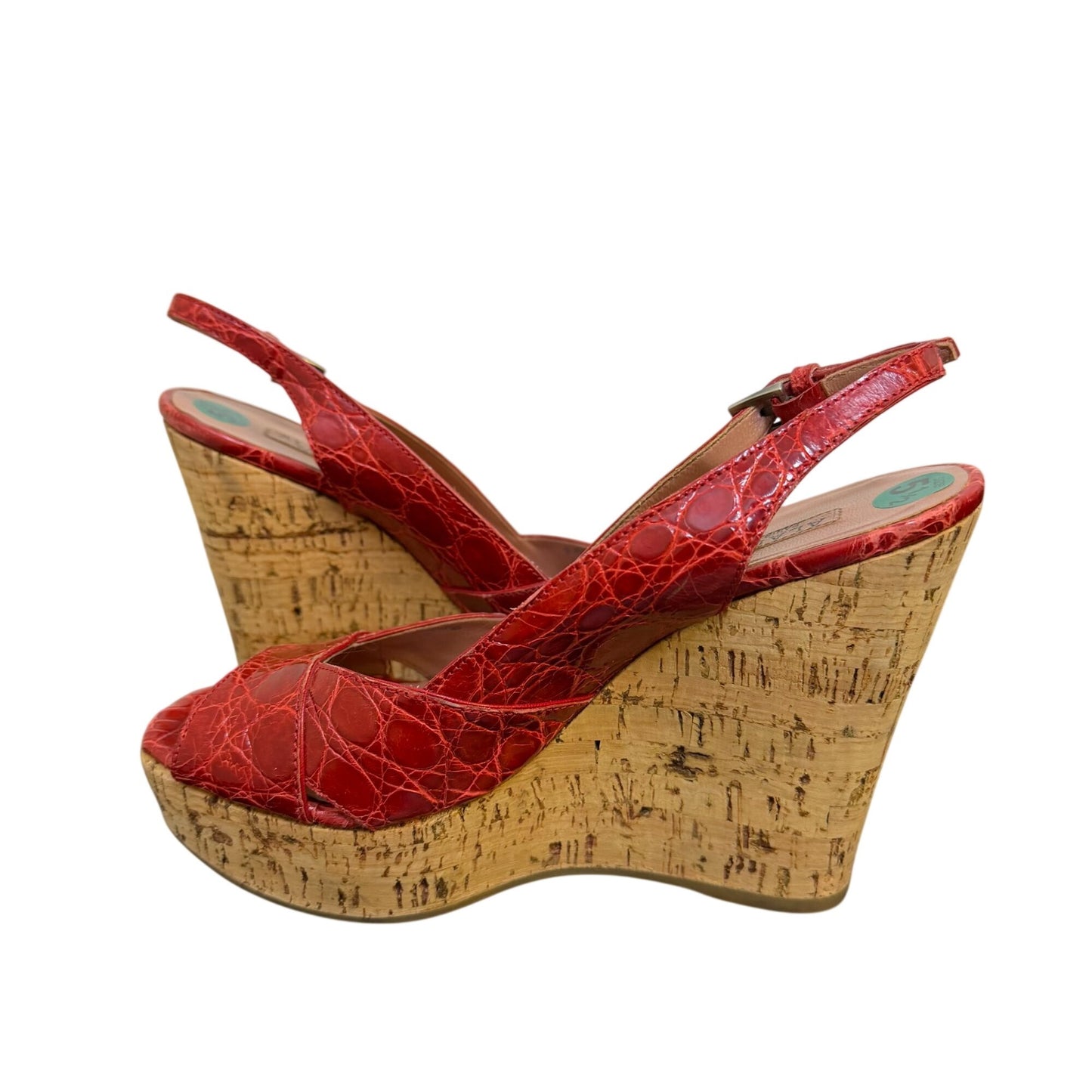 Alaia Paris Red Croc-Embossed Leather Slingback Wedge Sandals Size 36/5.5 Platform Heel
