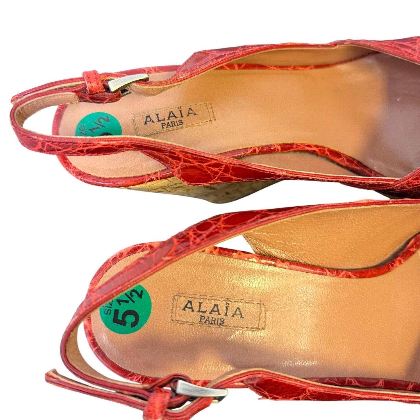 Alaia Paris Red Croc-Embossed Leather Slingback Wedge Sandals Size 36/5.5 Platform Heel