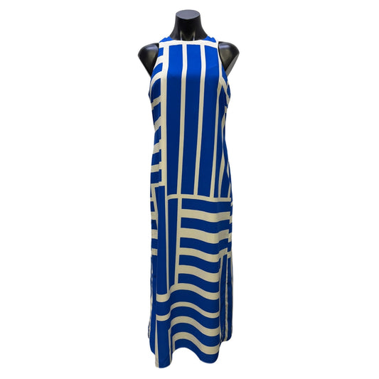 Donna Morgan Blue & White Geometric Print Sleeveless Maxi Dress Size 4