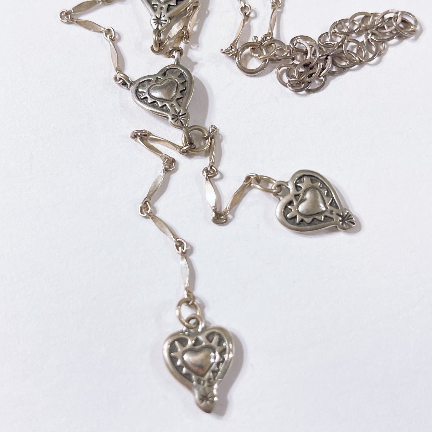 Brighton 5 Hearts Chain Necklace Long Silver Tone