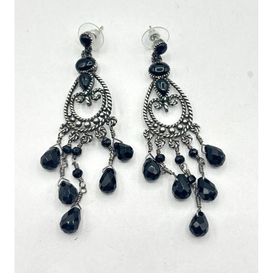 Vintage 925 Sterling Silver & Onyx Chandelier Earrings