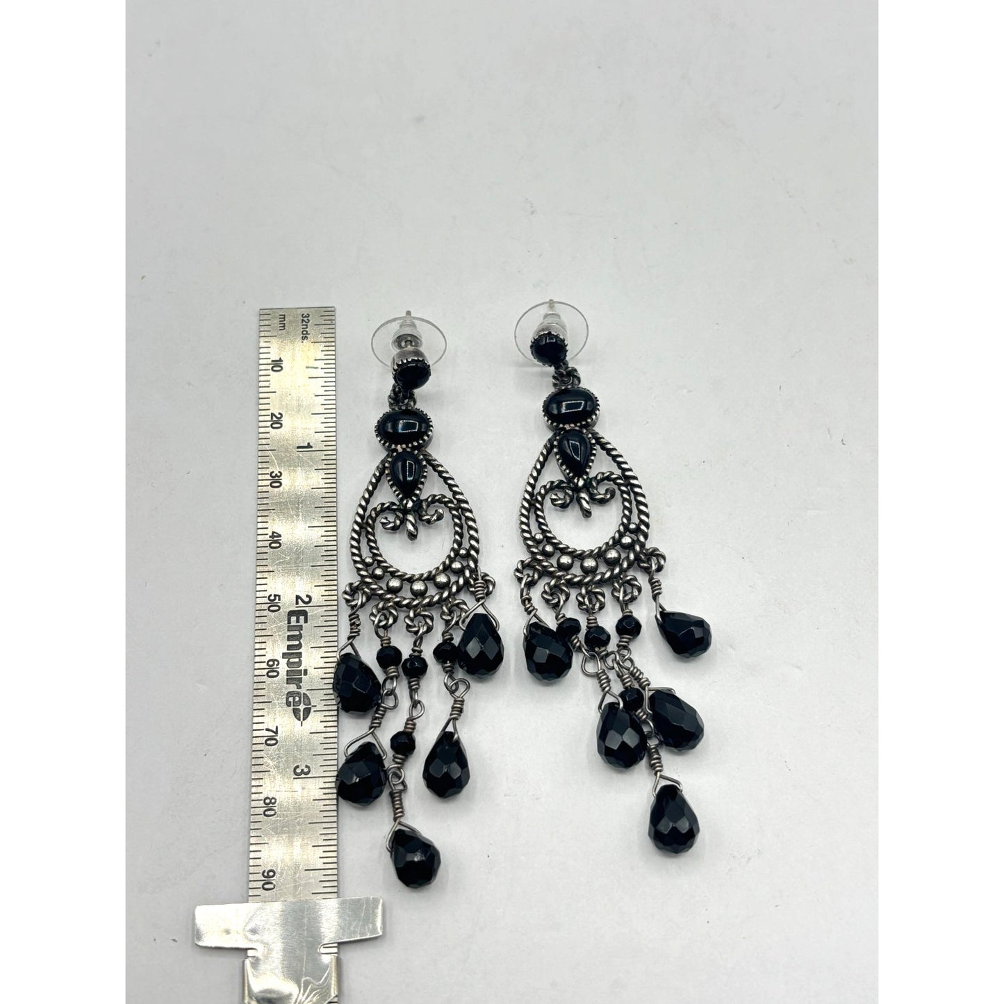 Vintage 925 Sterling Silver & Onyx Chandelier Earrings
