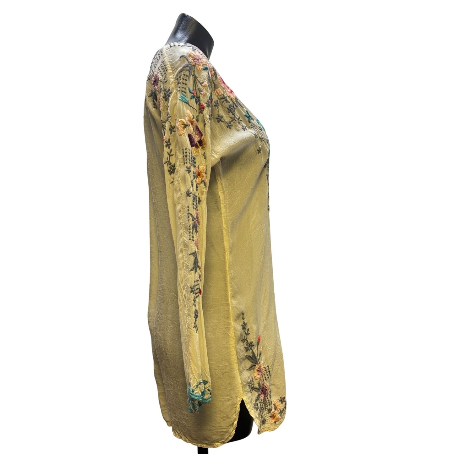 Johnny Was Embroidered Floral Tunic Top Beige S