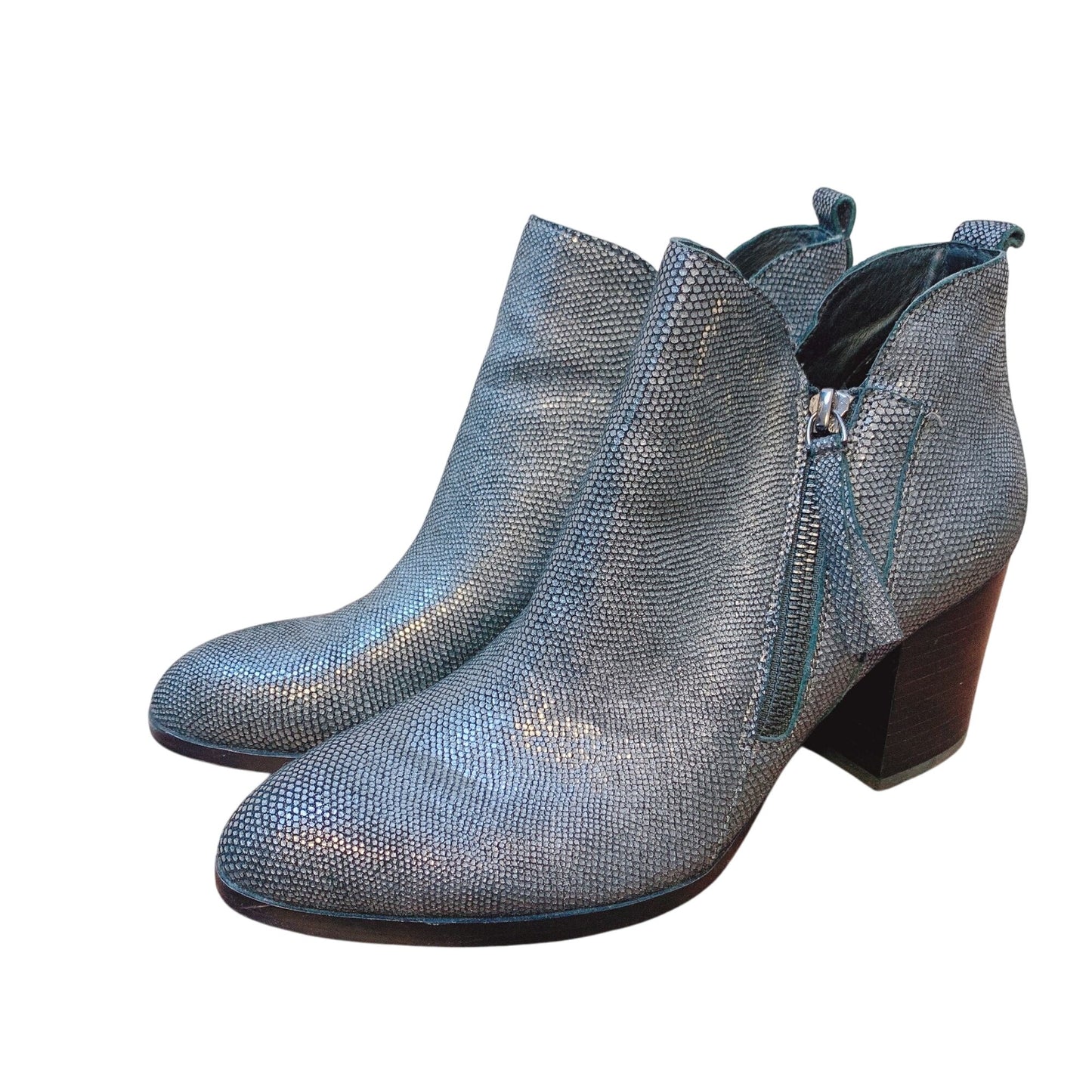 Donald J Pliner Metallic Silver Ankle Boots With Zipper Closure & Block Heel 8