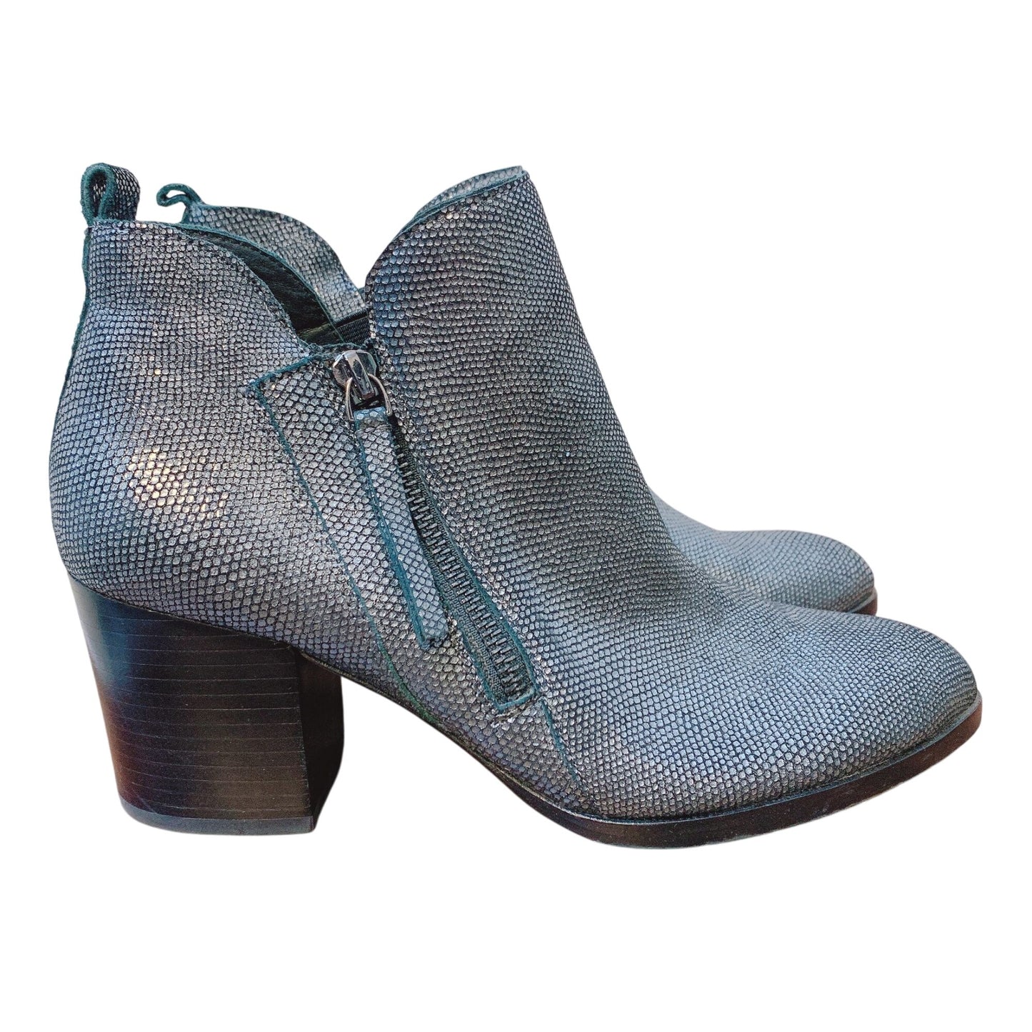 Donald J Pliner Metallic Silver Ankle Boots With Zipper Closure & Block Heel 8