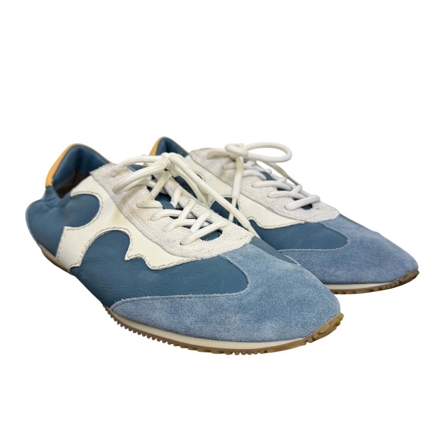 Tory Burch Sneakers Teal & Ivory Leather Suede Lace-Up Size 10.5