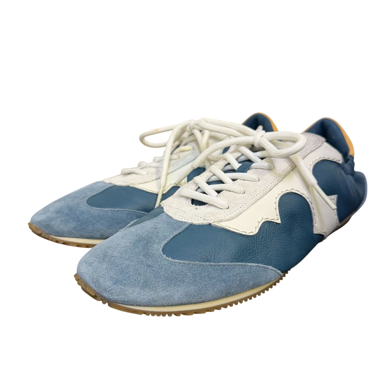 Tory Burch Sneakers Teal & Ivory Leather Suede Lace-Up Size 10.5