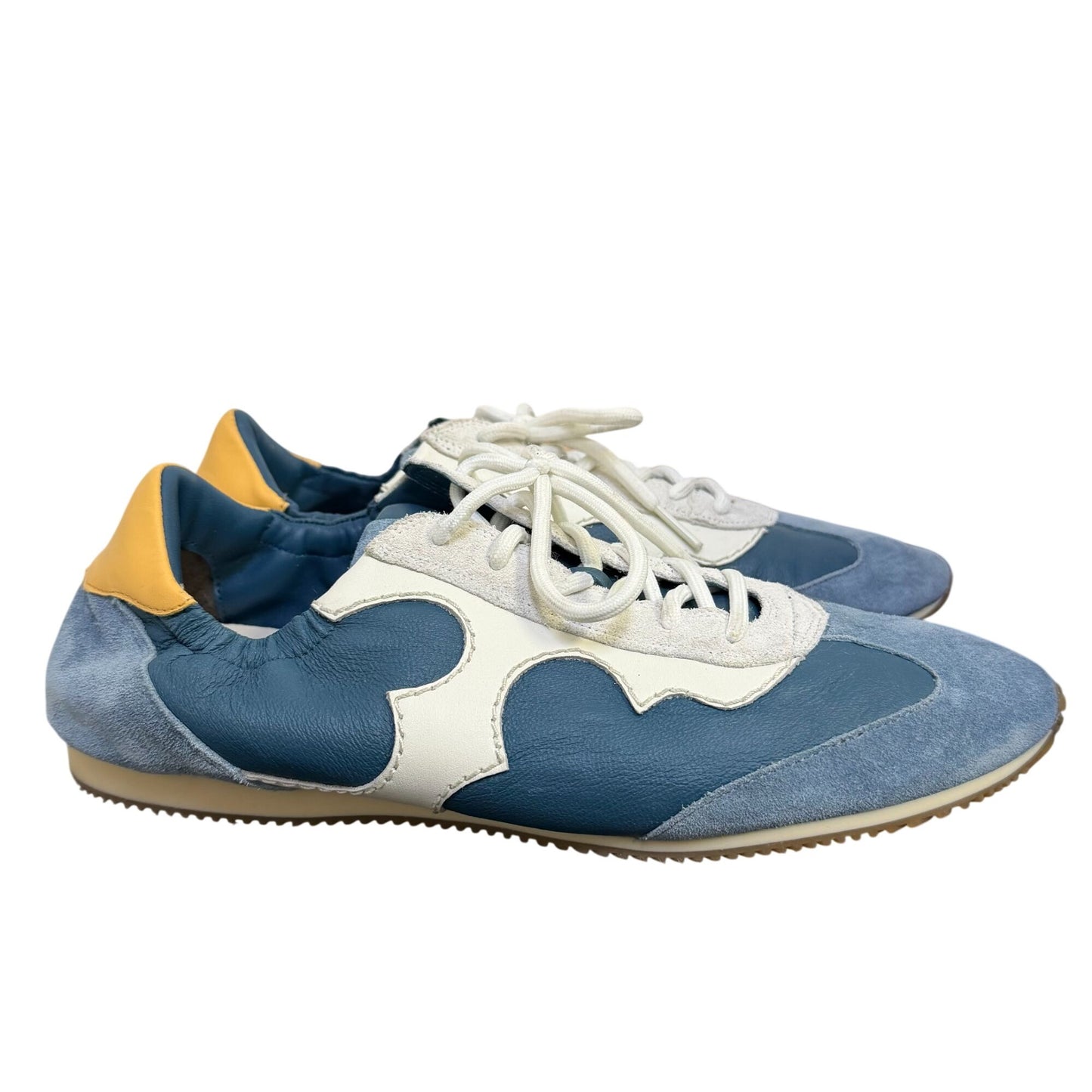 Tory Burch Sneakers Teal & Ivory Leather Suede Lace-Up Size 10.5