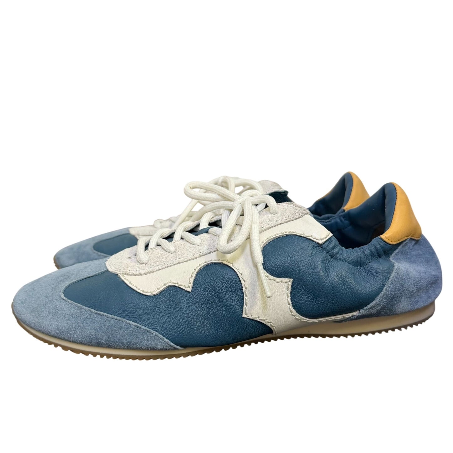 Tory Burch Sneakers Teal & Ivory Leather Suede Lace-Up Size 10.5