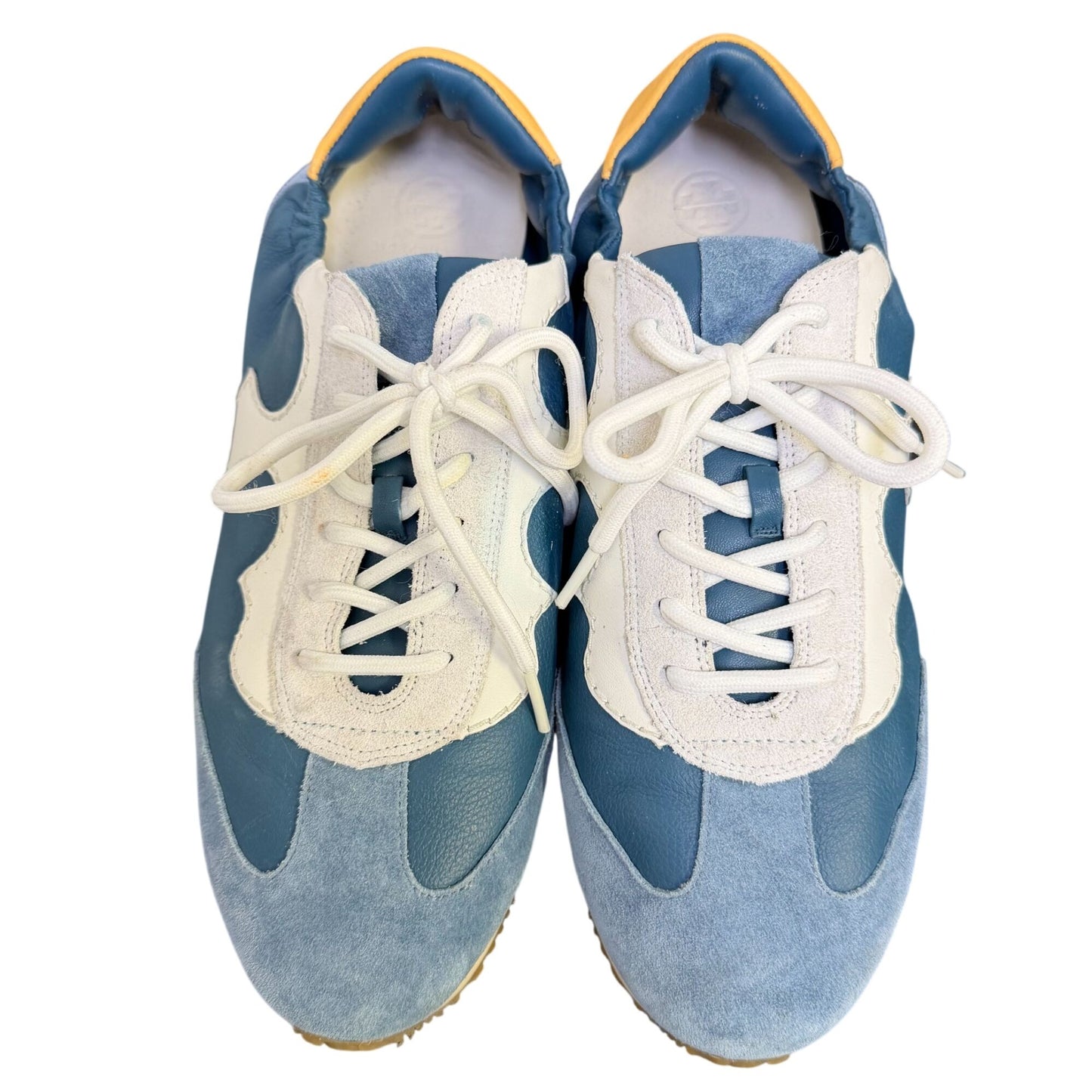 Tory Burch Sneakers Teal & Ivory Leather Suede Lace-Up Size 10.5