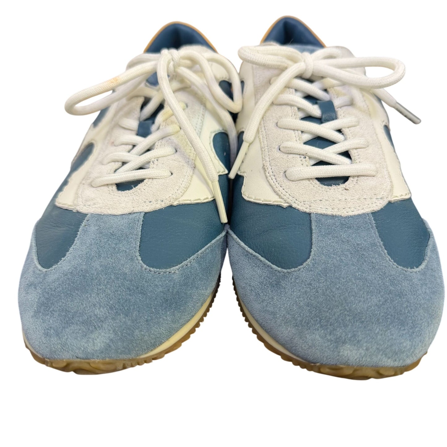 Tory Burch Sneakers Teal & Ivory Leather Suede Lace-Up Size 10.5