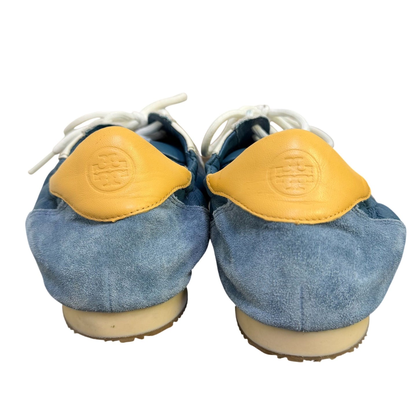 Tory Burch Sneakers Teal & Ivory Leather Suede Lace-Up Size 10.5