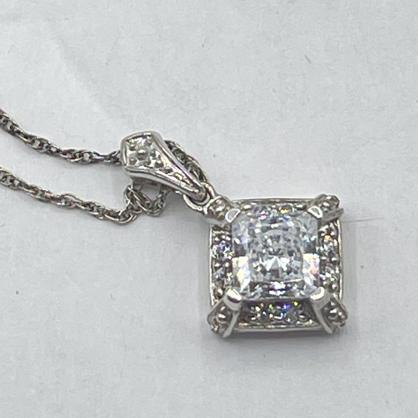 925 Silver Princess Cut Round Cubic Zirconia Pendant Necklace