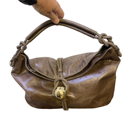 Ted Baker London Brown Leather Hobo-style Shoulder Bag w/Fold-over Bead Closure Size Large